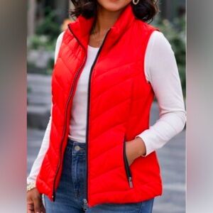 Bernardo Red Quilted Puffer Vest 1X | Sleeveless Zip Lightweight Jacket Women